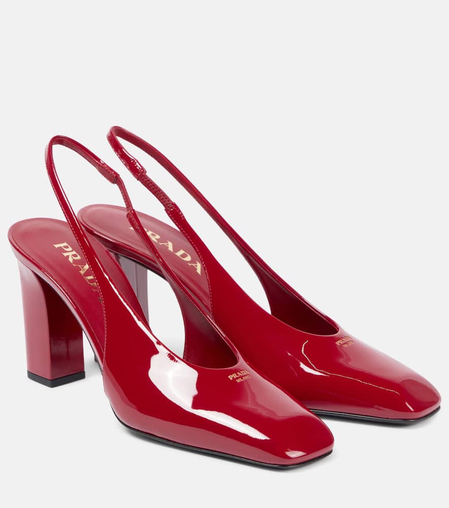 Prada Slingback-pumps Aus Lackleder In Red