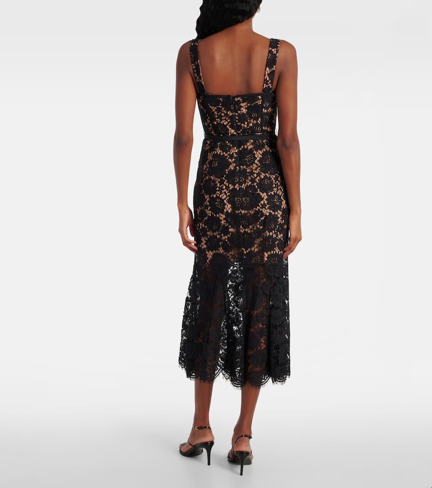 Self-portrait Black Fine Lace Midi Dress In Black