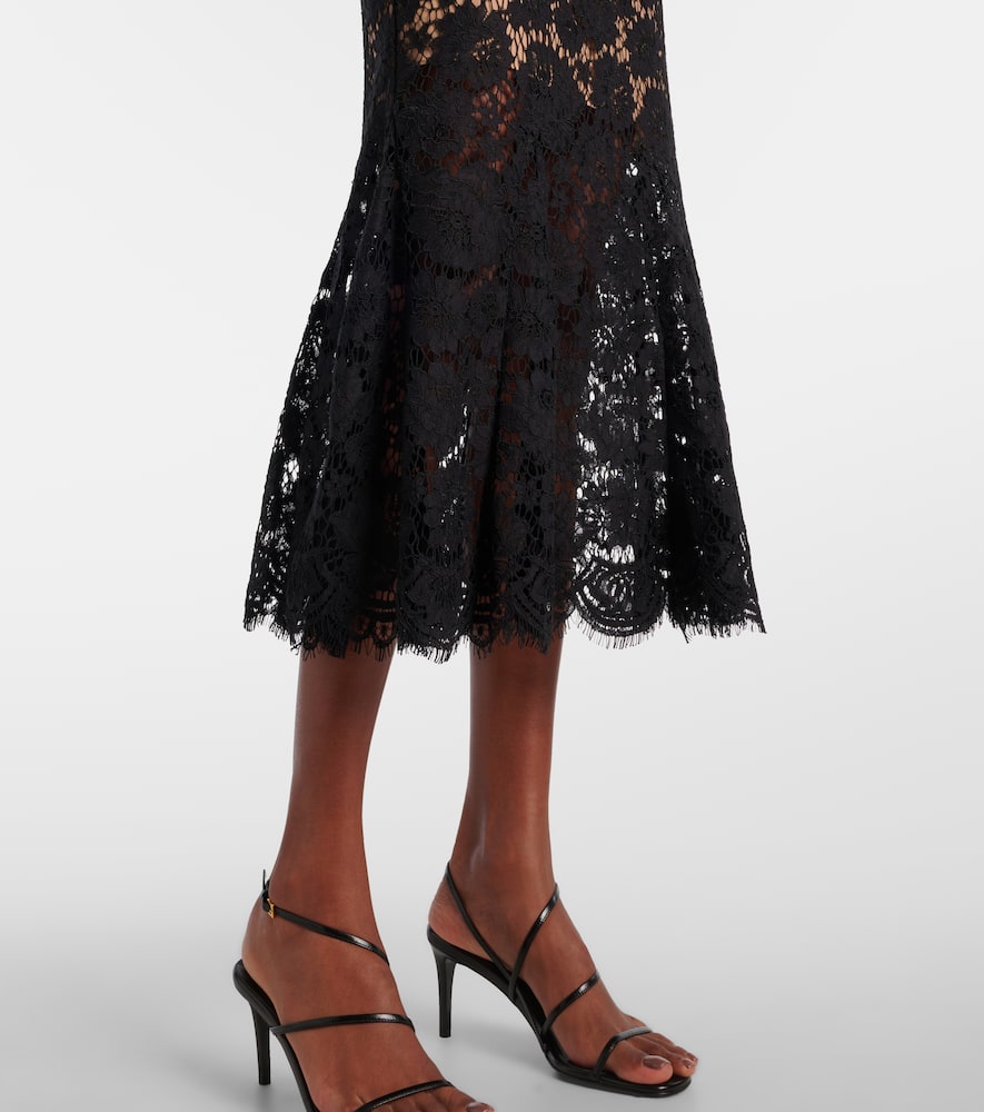 Self-portrait Black Fine Lace Midi Dress In Black