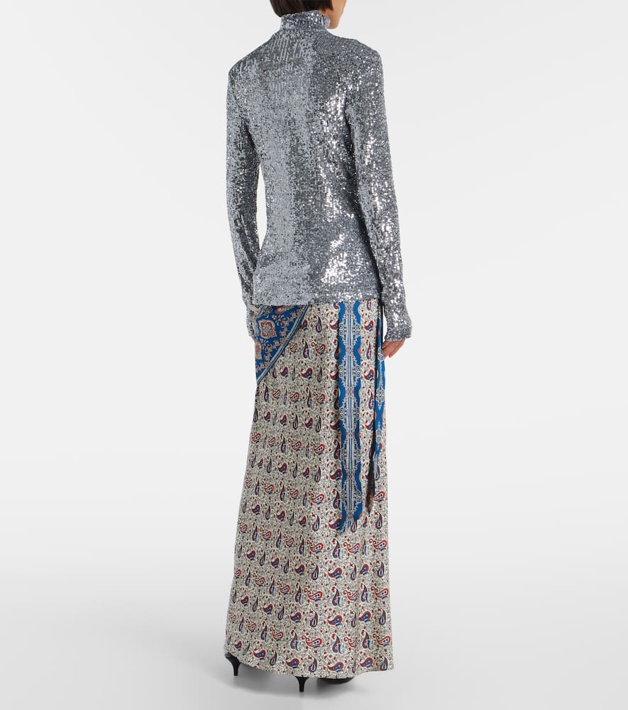 Rabanne Sequined Tulle Turtleneck Top In Silver