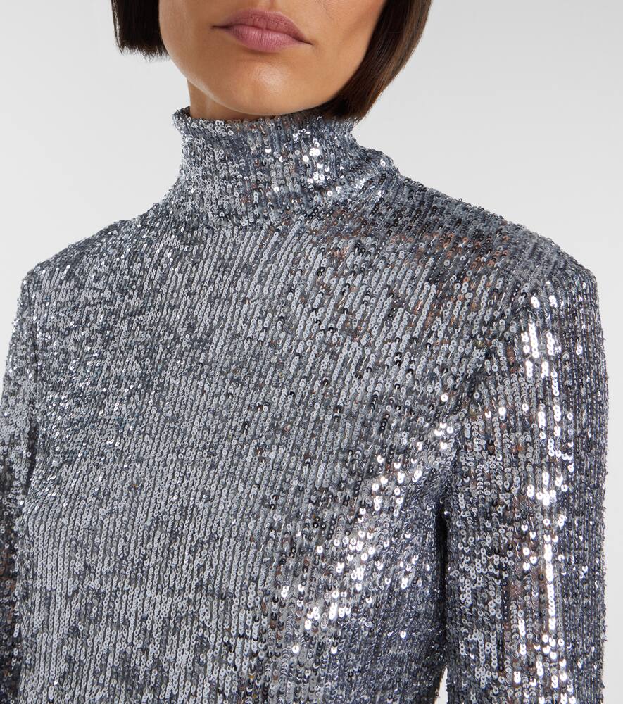 Rabanne Sequined Tulle Turtleneck Top In Silver