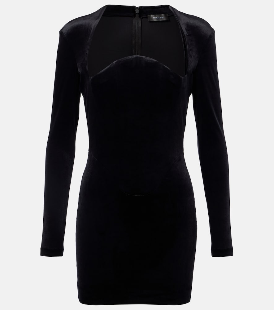Mugler Fitted Velvet Dress Long Sleeves In Black | ModeSens
