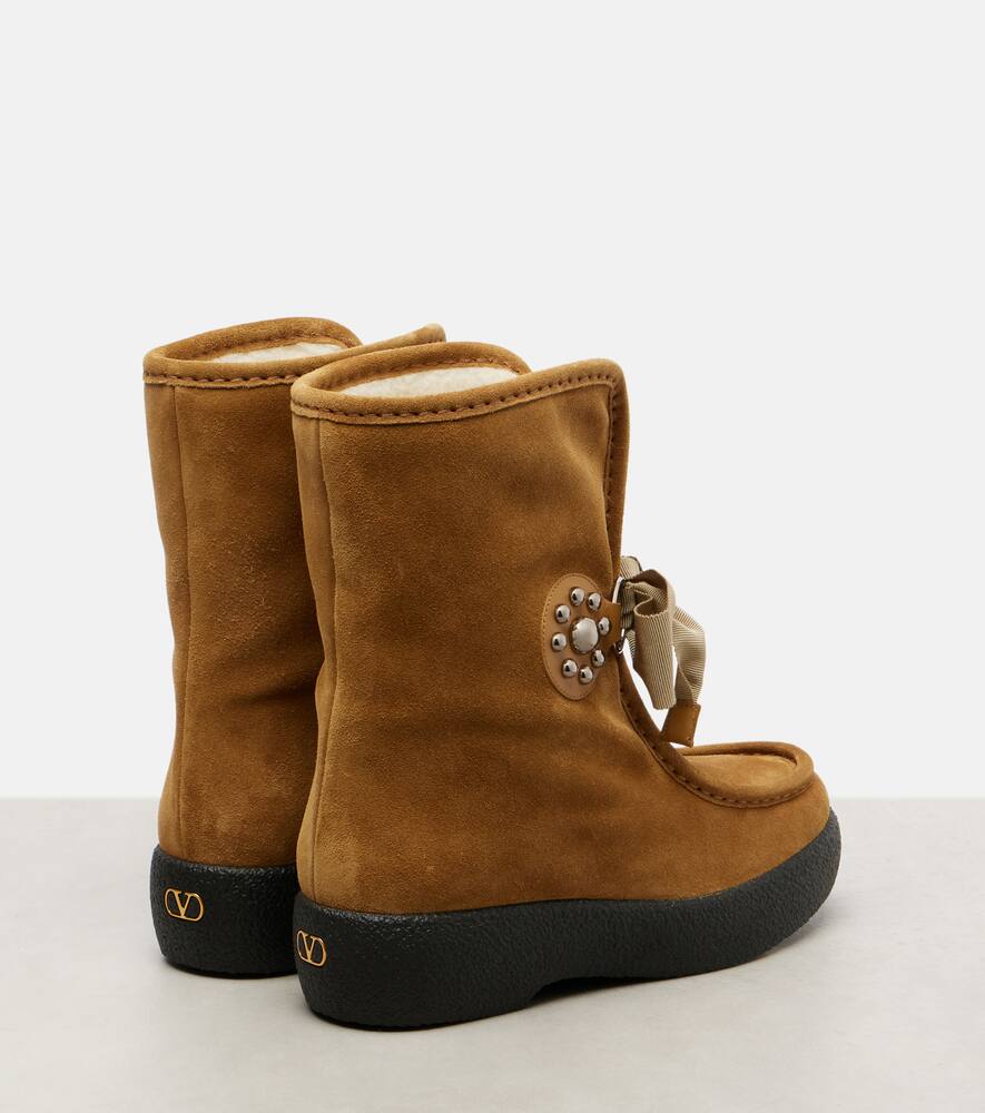 Valentino Snowish Suede Ankle Boots In Brown