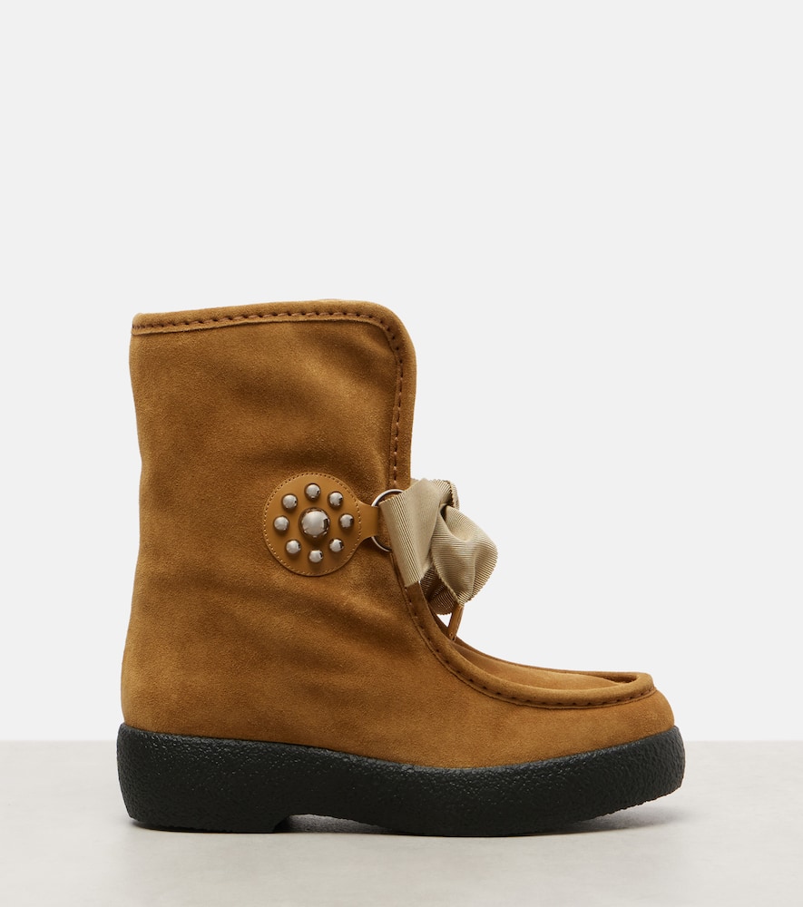 Valentino Snowish Suede Ankle Boots In Brown