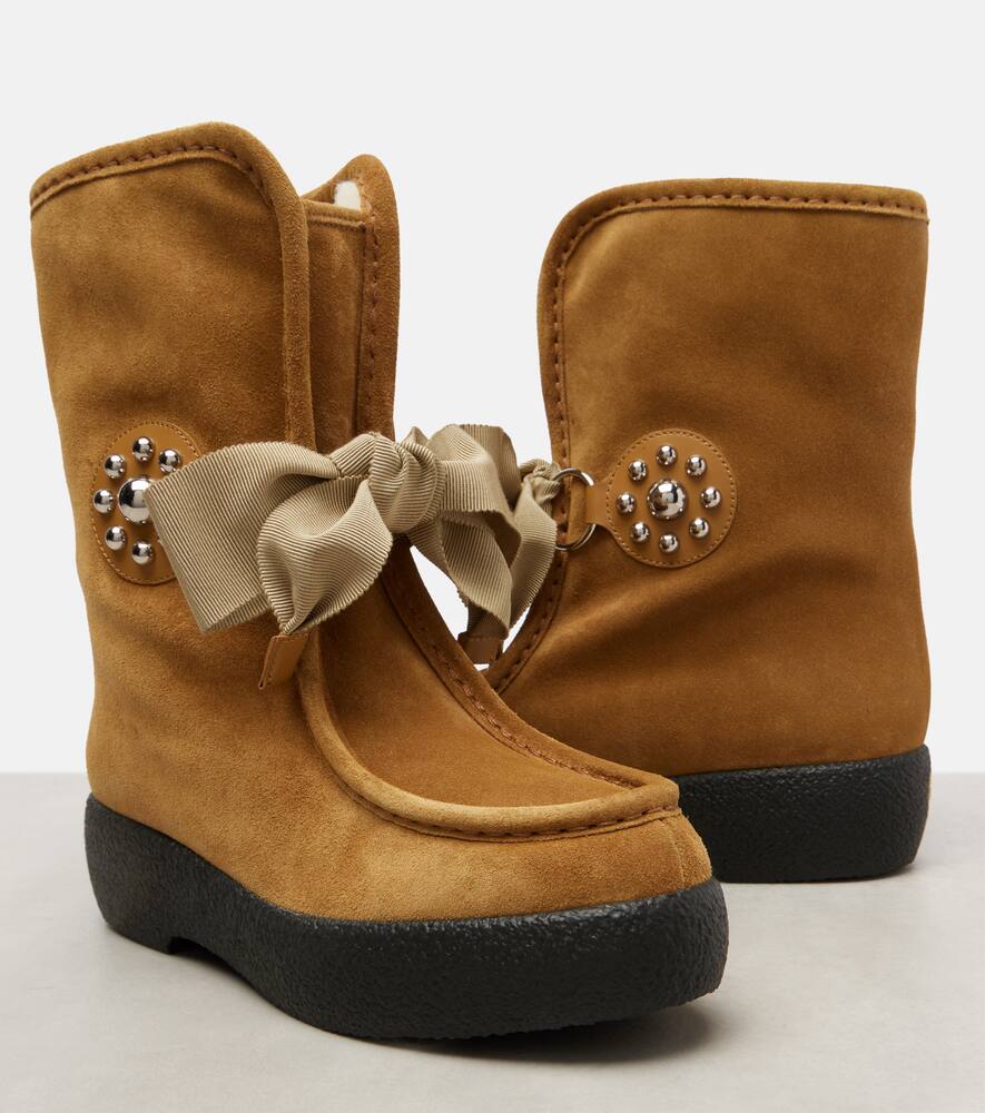 Valentino Snowish Suede Ankle Boots In Brown