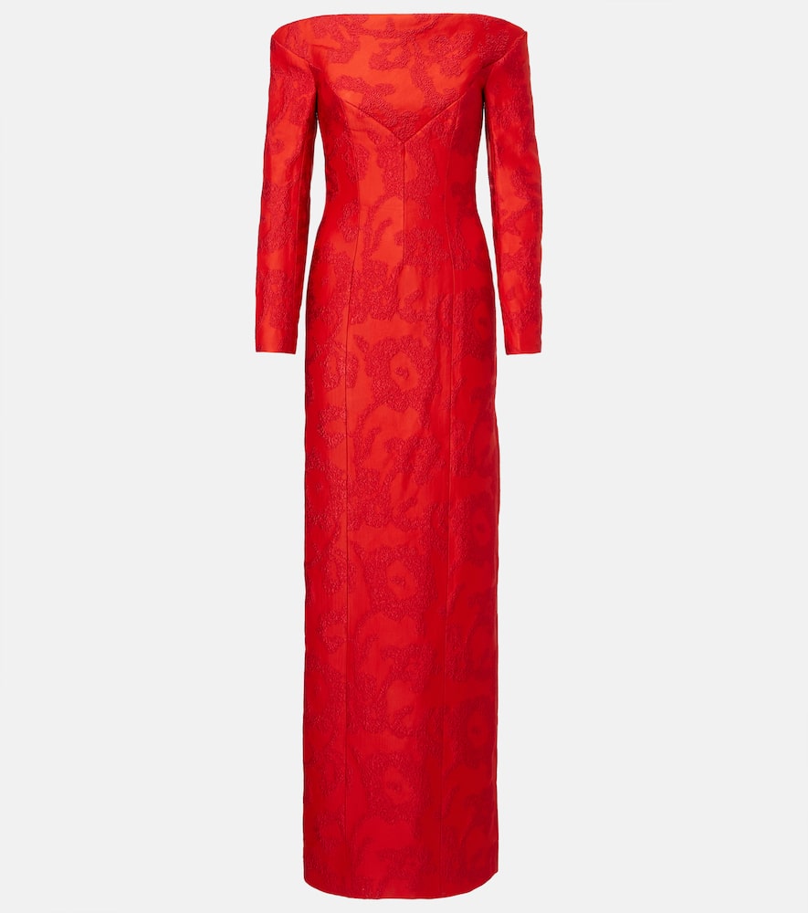 Emilia Wickstead Zarith Jacquard Off-shoulder Bouclé Maxi Dress In Red