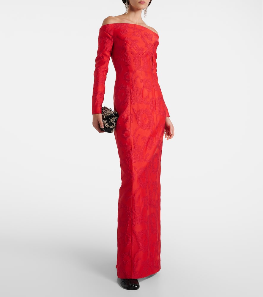 Emilia Wickstead Zarith Jacquard Off-shoulder Bouclé Maxi Dress In Red