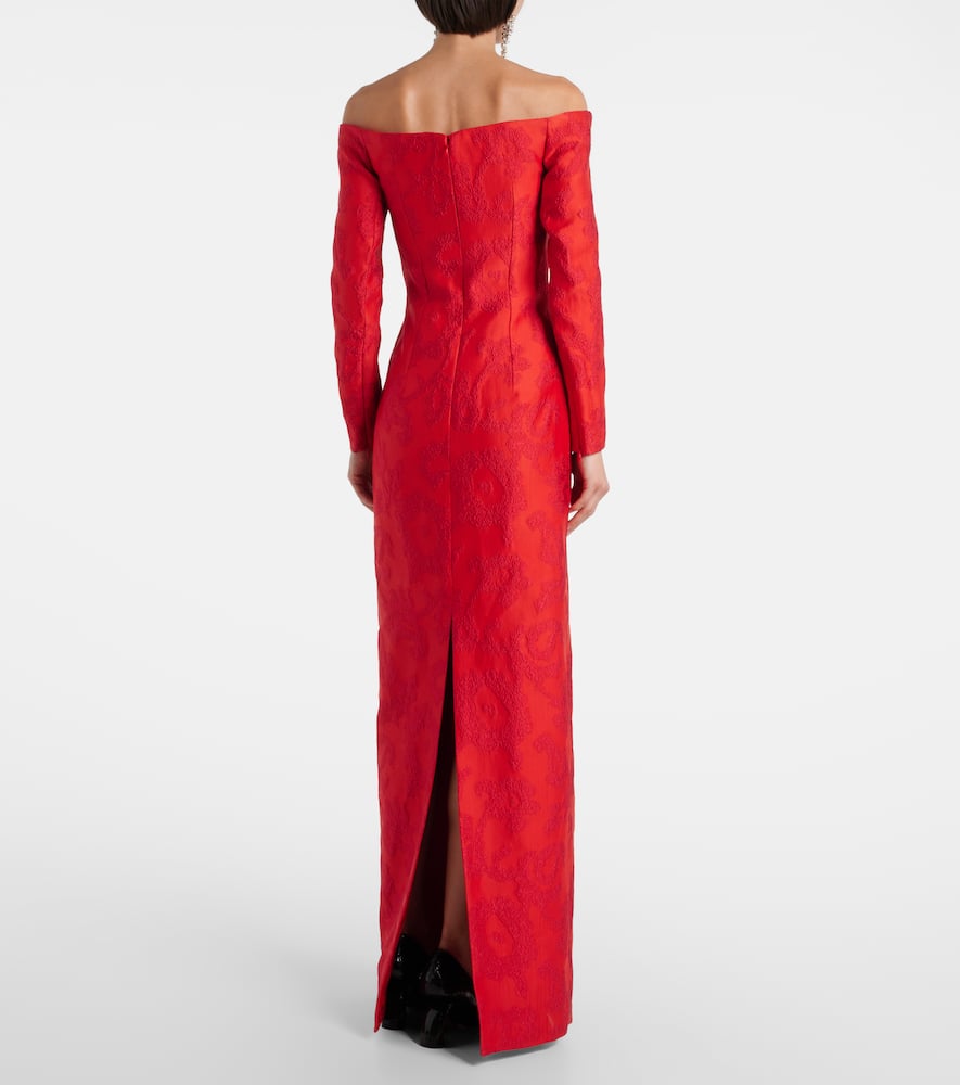 Emilia Wickstead Zarith Jacquard Off-shoulder Bouclé Maxi Dress In Red