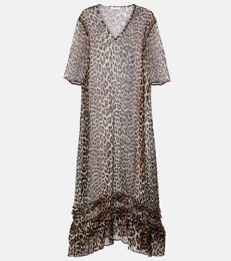 Ganni Leopard-print Sheer Chiffon Midi Dress In Animal Print