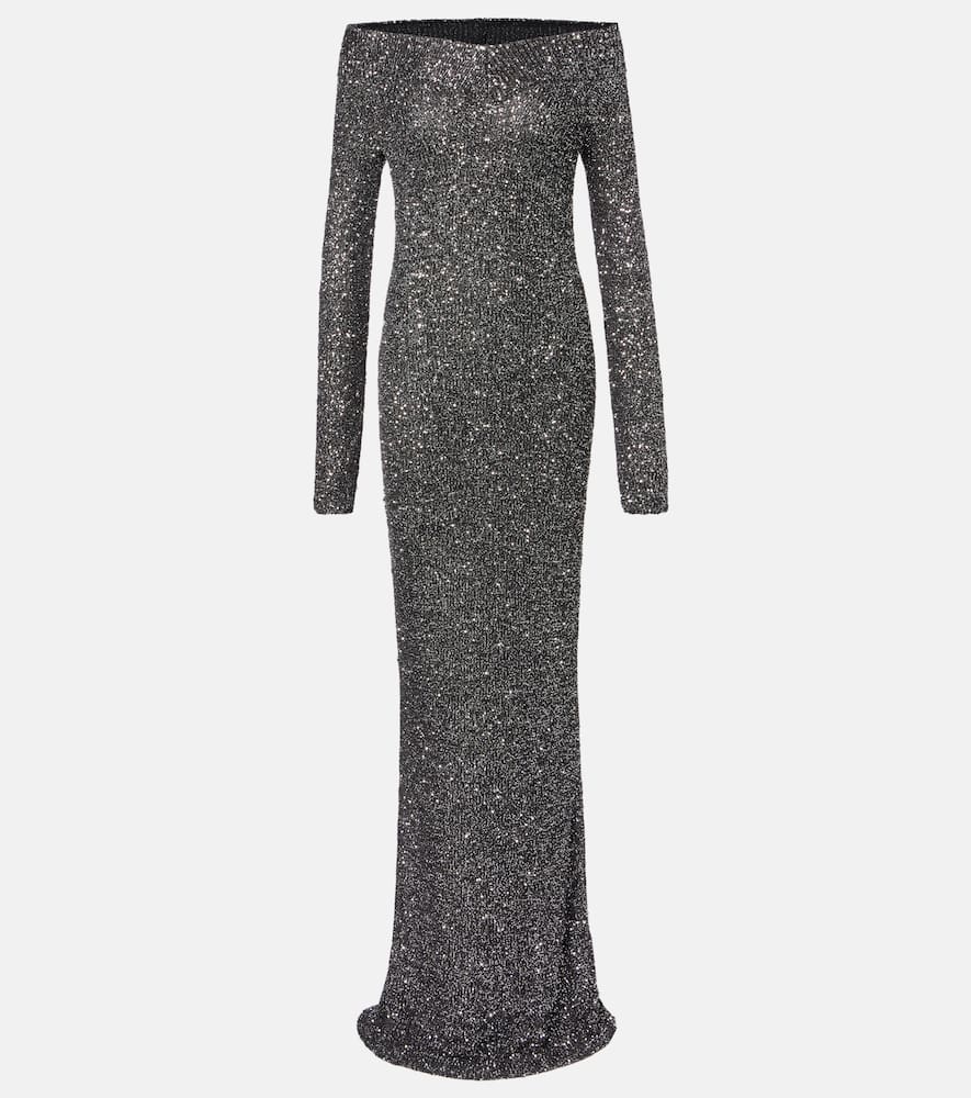 Stella Mccartney Knitted Sequined Gown In Gray