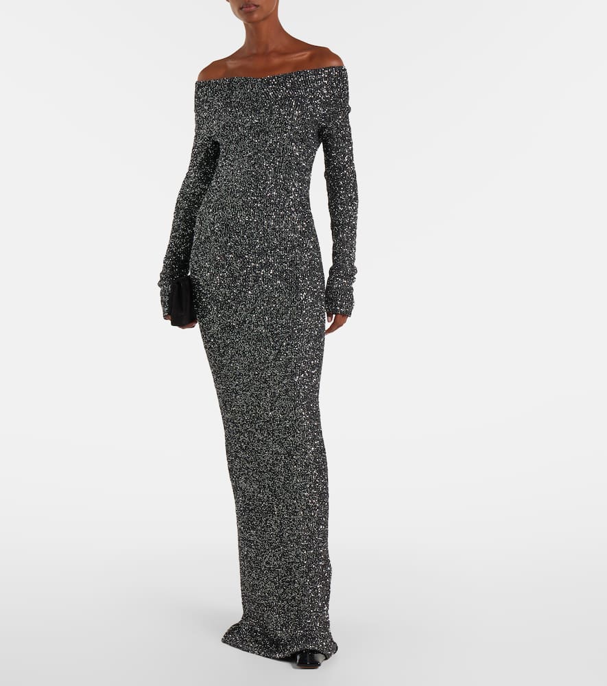Stella Mccartney Knitted Sequined Gown In Gray