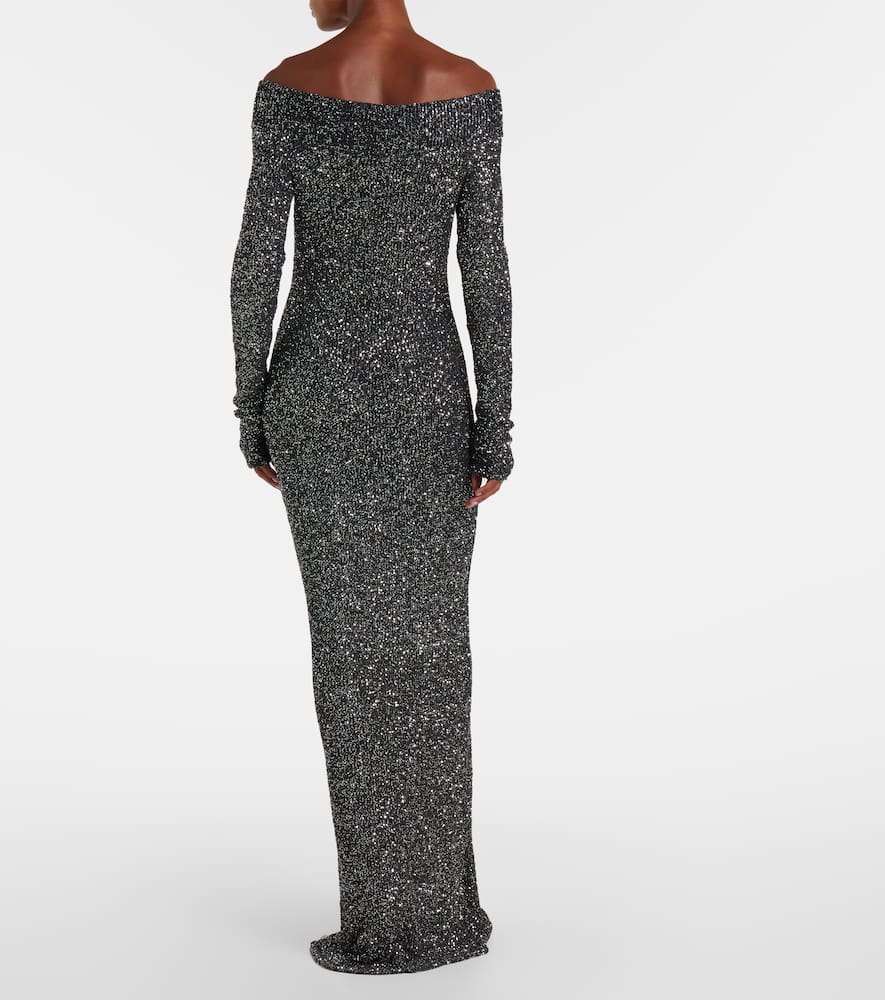 Stella Mccartney Knitted Sequined Gown In Gray