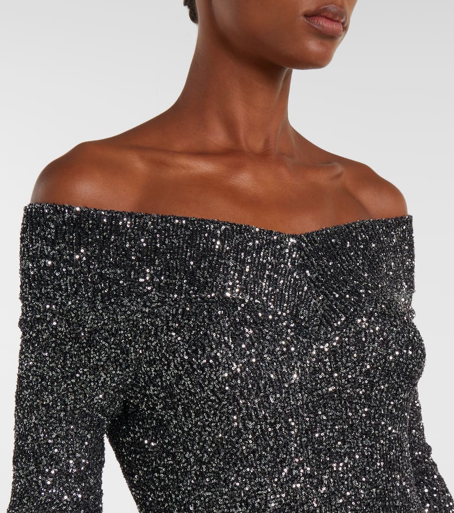 Stella Mccartney Knitted Sequined Gown In Gray