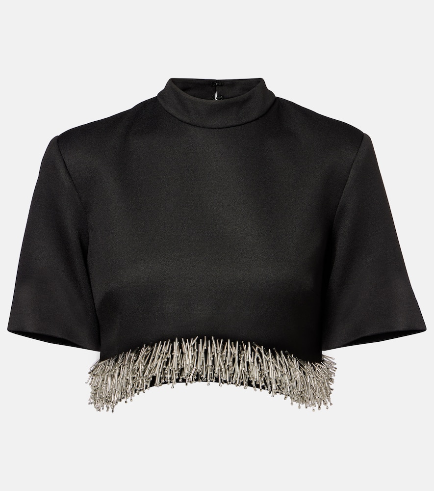Simkhai Jalen Embellished Cropped Top In Black