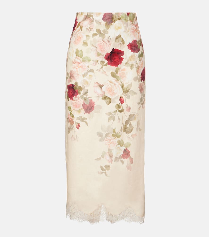 Zimmermann Hypnotic Floral Linen Pencil Skirt In Multi