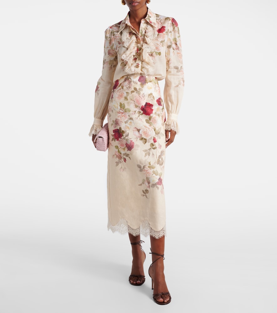 Zimmermann Hypnotic floral linen pencil skirt