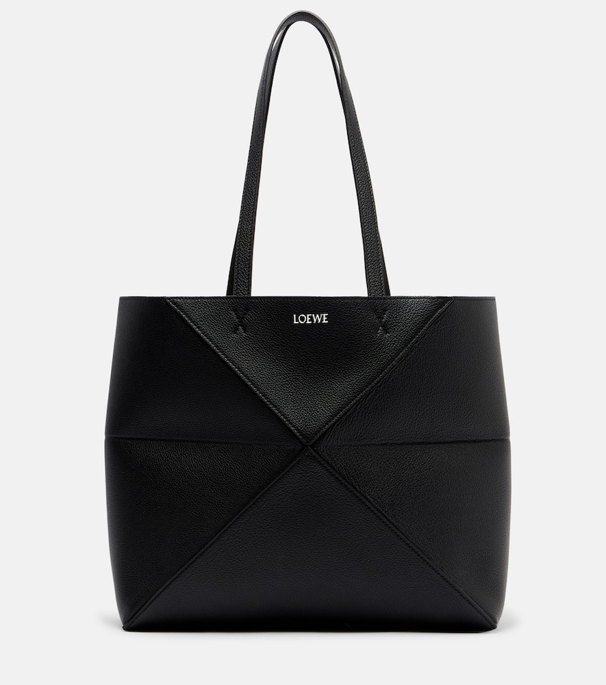 Loewe Puzzle Fold Medium Leather Tote Bag In Black