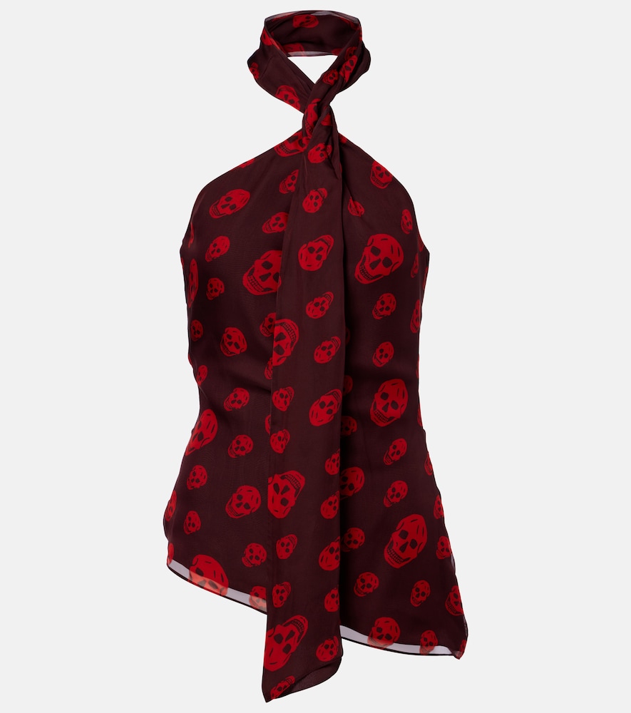 McQueen Skull halterneck silk top