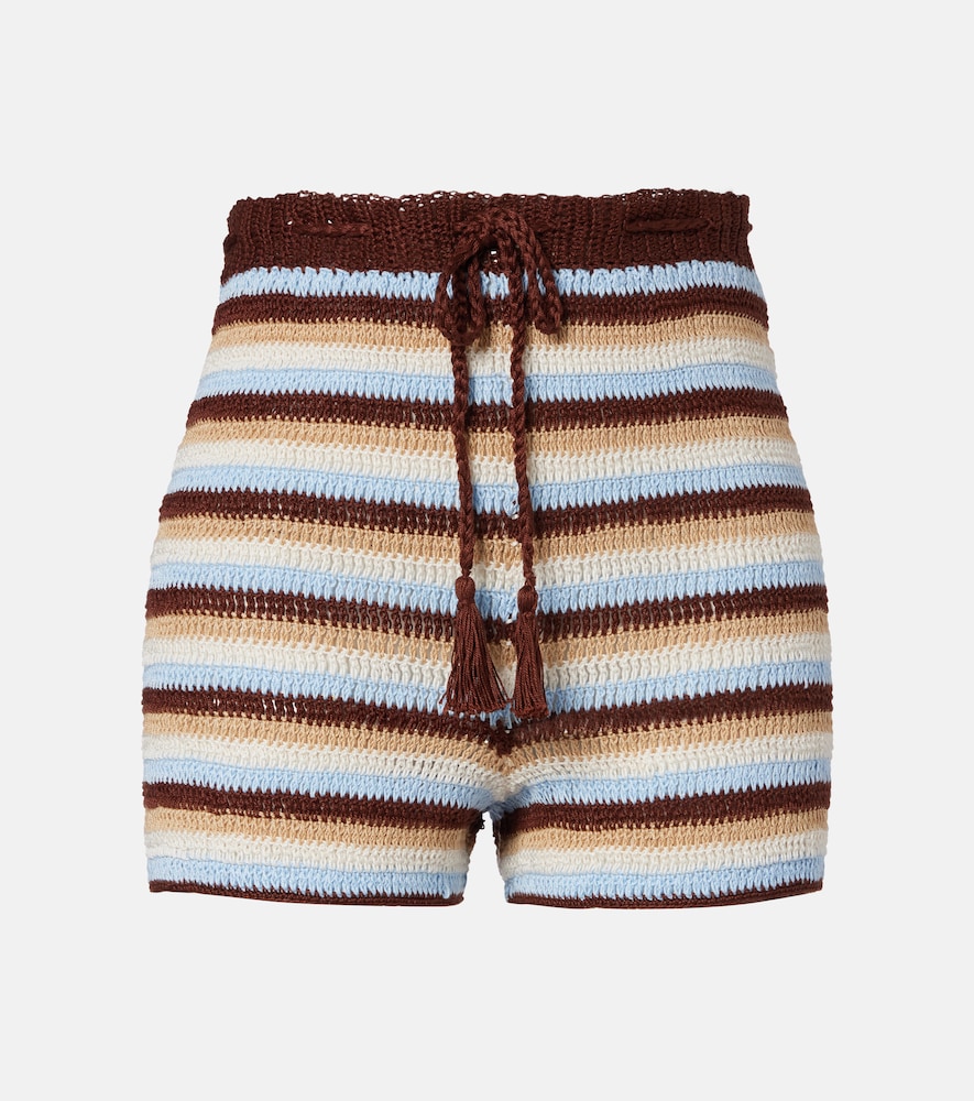 Anna Kosturova Striped cotton crochet shorts