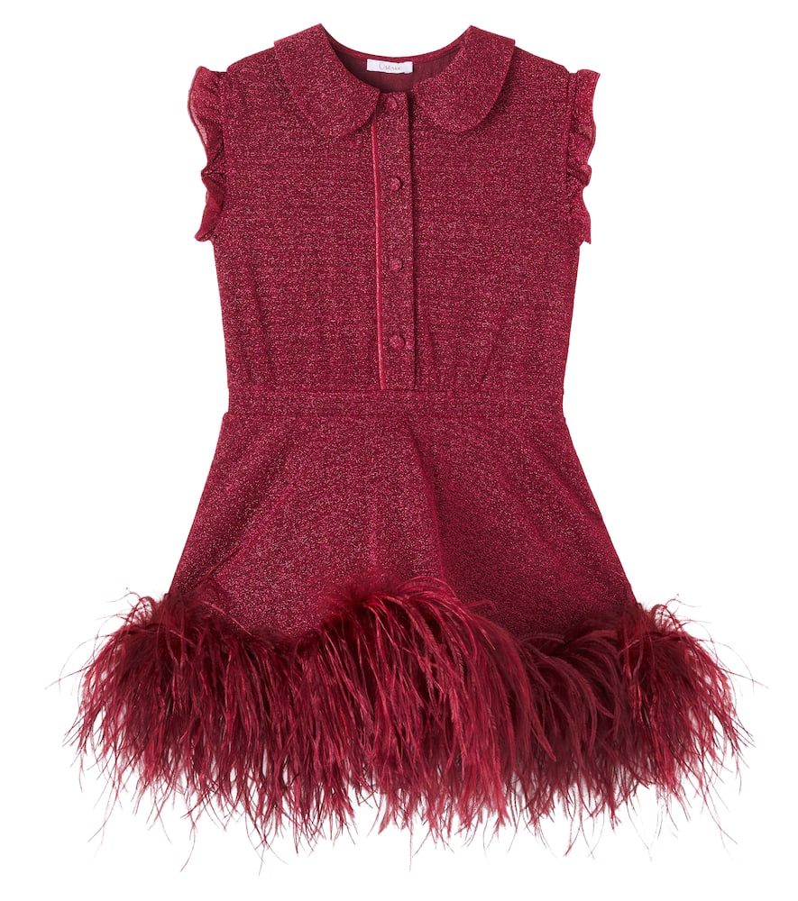 Oseree Oséree Kids Lumière Plumage Dress In Burgundy