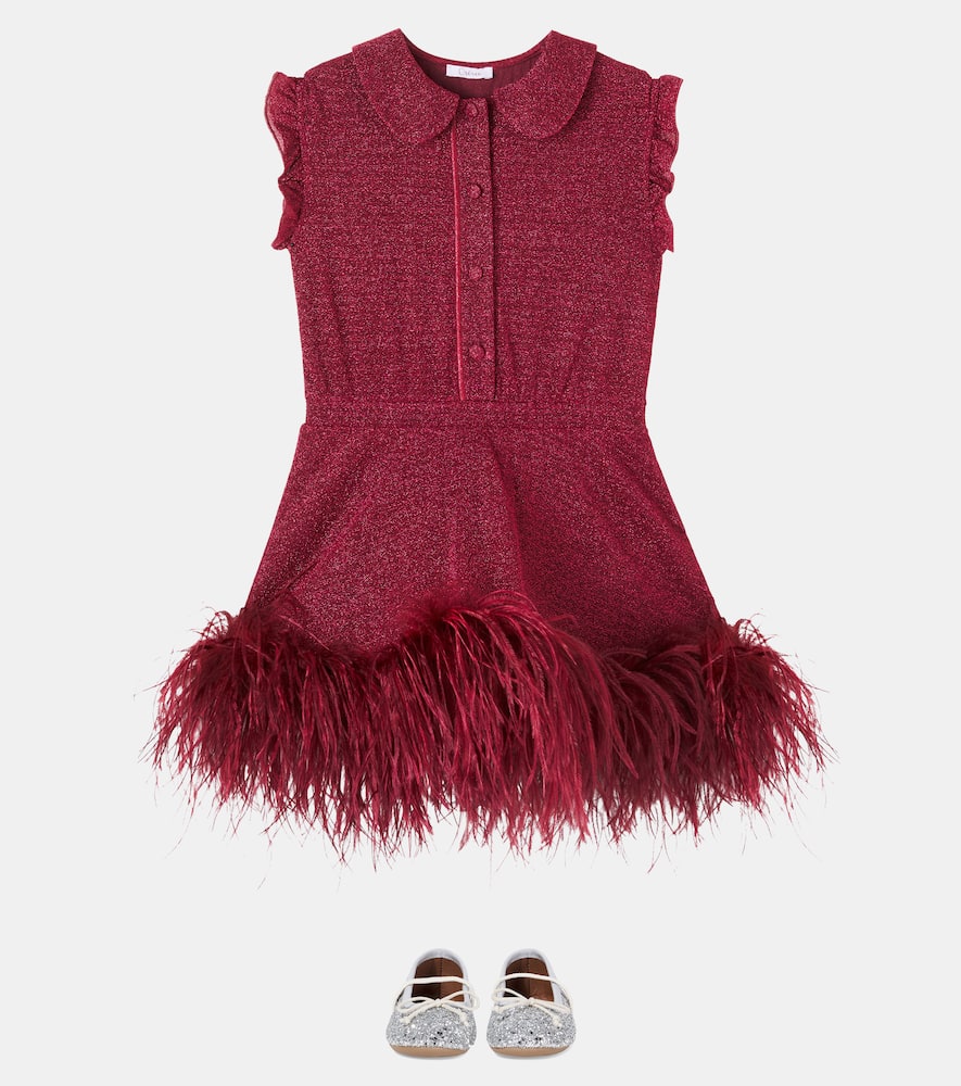 Oseree Oséree Kids Lumière Plumage Dress In Burgundy