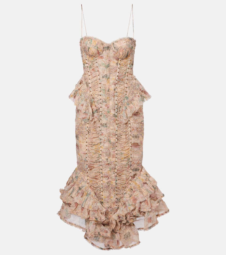 Zimmermann Rebellion Floral Silk Midi Dress In Neutral