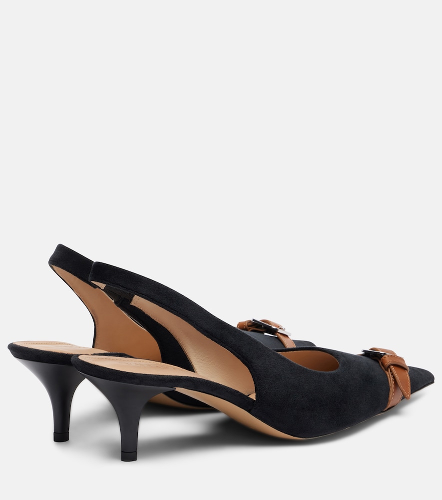 Leather-Trimmed Velvet Slingback Pumps
