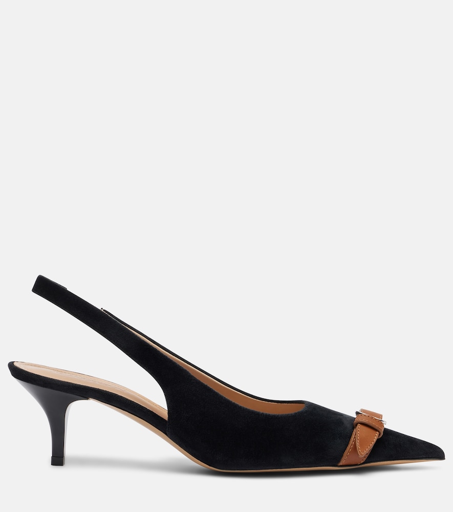 Leather-Trimmed Velvet Slingback Pumps