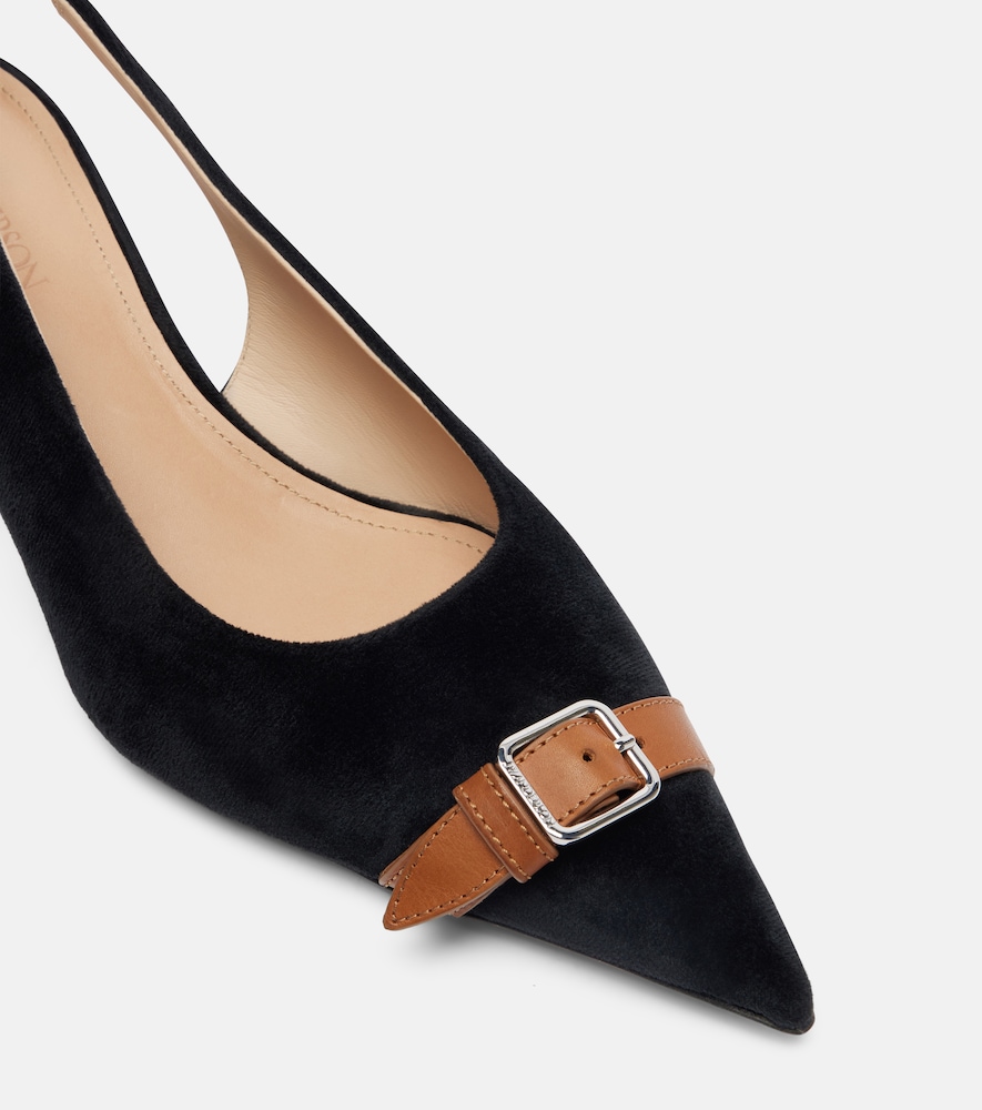 Leather-Trimmed Velvet Slingback Pumps