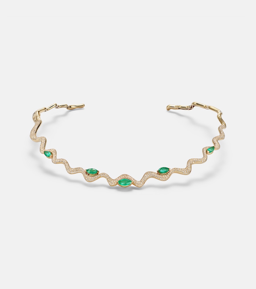 Shay Jewelry Wave 18kt gold choker with emeralds and diamonds