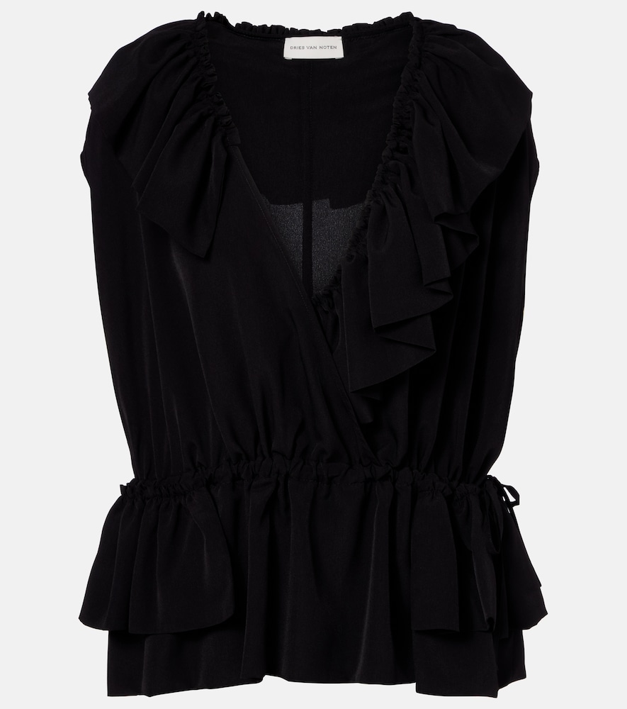 Dries Van Noten Women's Black Ruffled Jersey Top UK Size 12 - Mytheresa