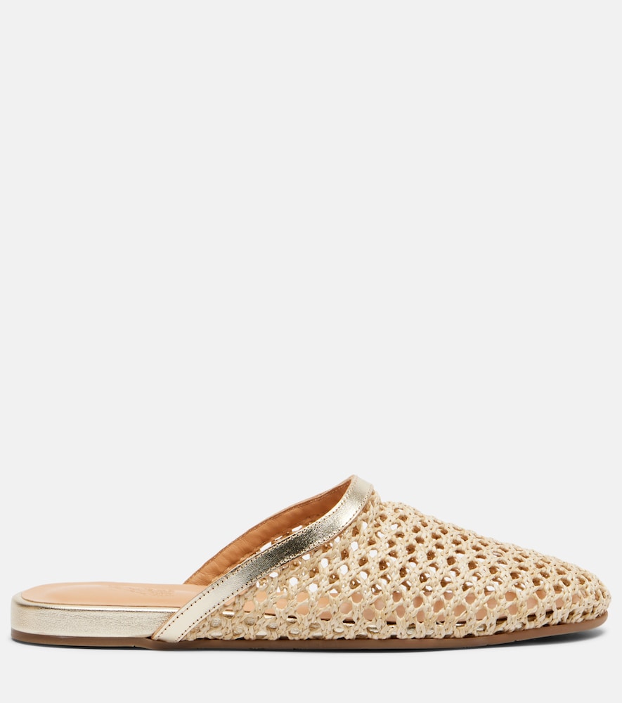  Ancient Greek Sandals Ancient Greek Sandals Leather-trimmed Raffia Mules 