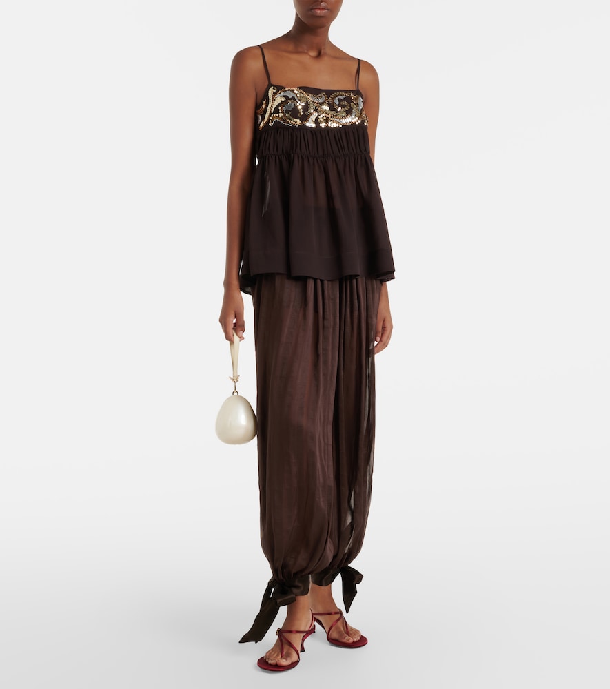  Xu Zhi Xu Zhi Striped Silk-blend Wide-leg Pants 