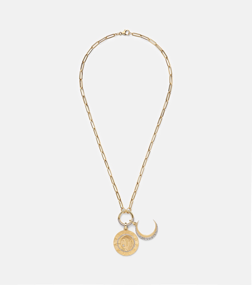 FoundRae Infinite Gratitude & Crescent 18kt gold pendant necklace with diamond