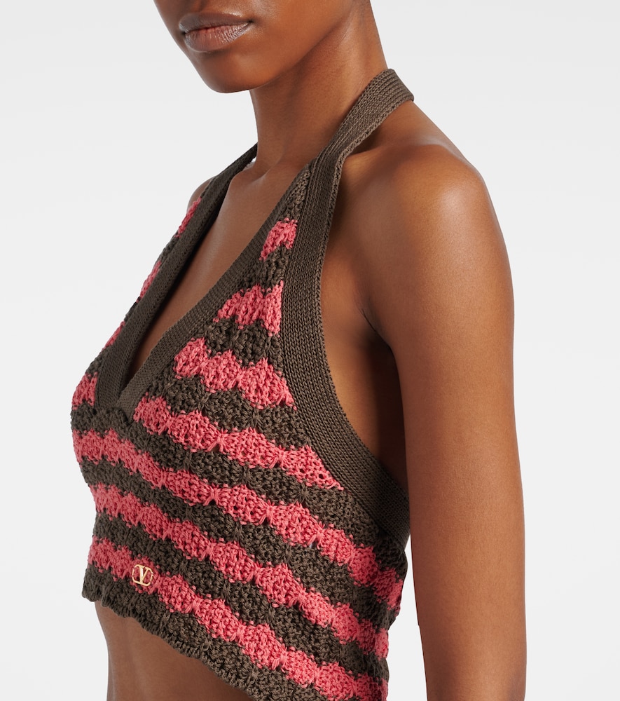 Garavani Striped Knitted Cotton Crop Top