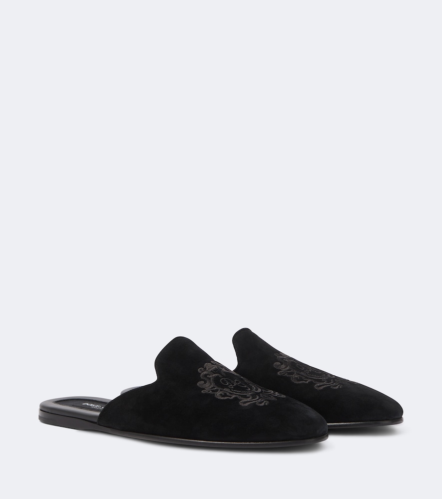 Bestickte Slippers aus Veloursleder