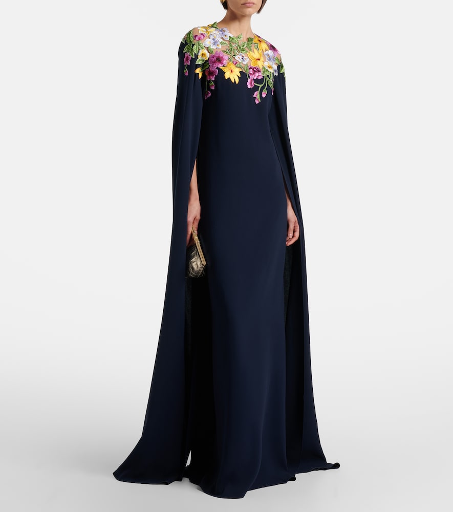 Oscar de la Renta Embroidered caped silk-blend gown
