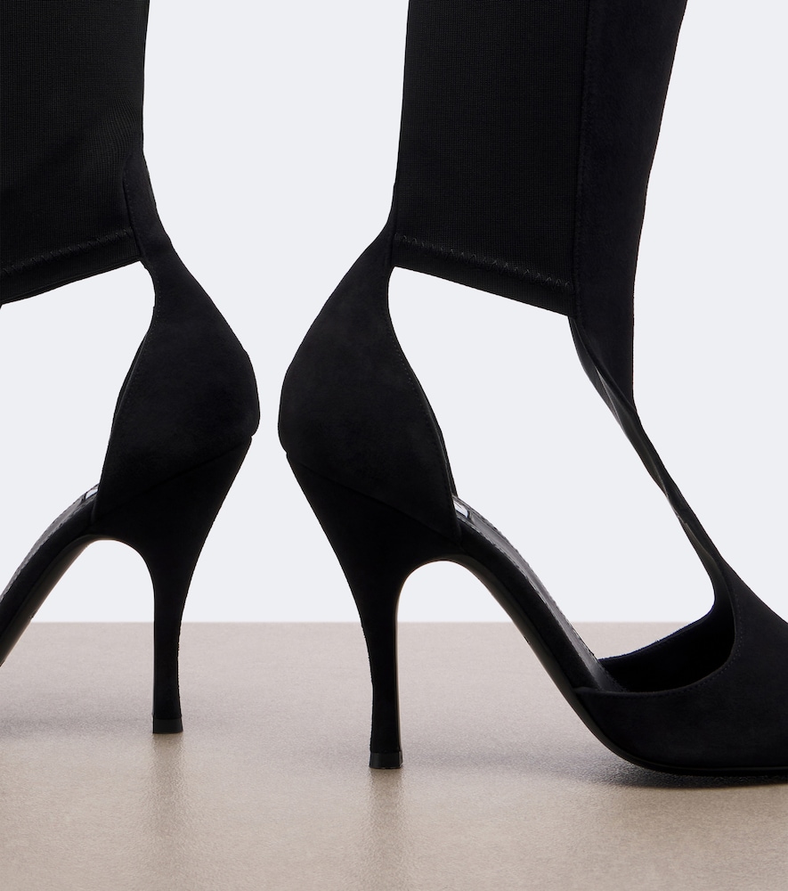 Alaïa Cutout Suede-Trimmed Over-The-Knee Boots