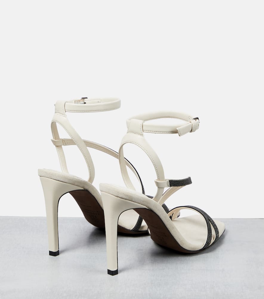 Shop Brunello Cucinelli Embellished Leather Sandals In Off White