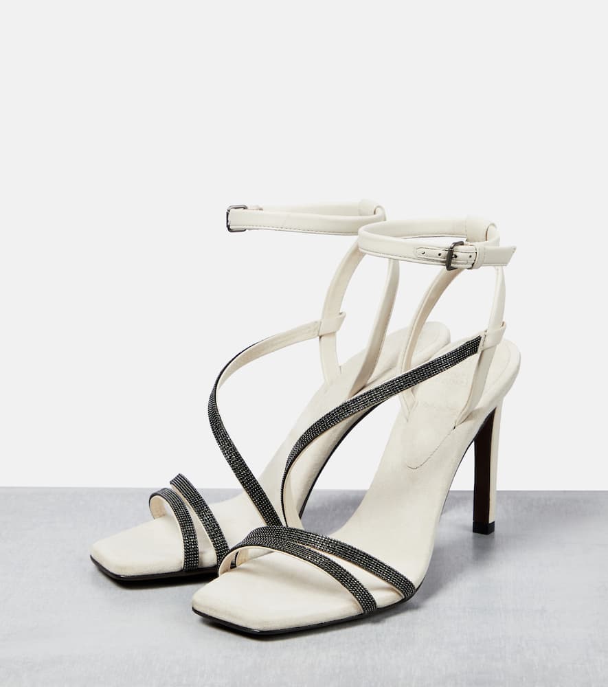 Shop Brunello Cucinelli Embellished Leather Sandals In Off White