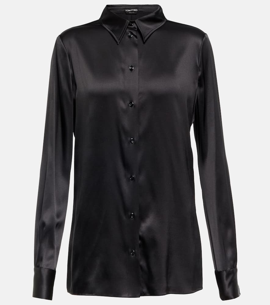 Tom Ford Stretch Silk Satin Relaxed Fit Shirt Clothing In Black