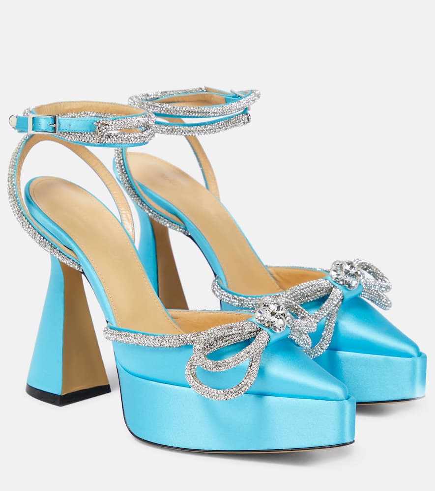 Mach & Mach Double Bow embellished satin pumps