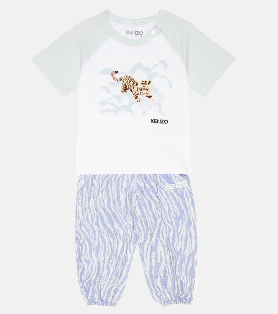 Kenzo Baby Logo T-shirt And Pants Set In Pale Blue