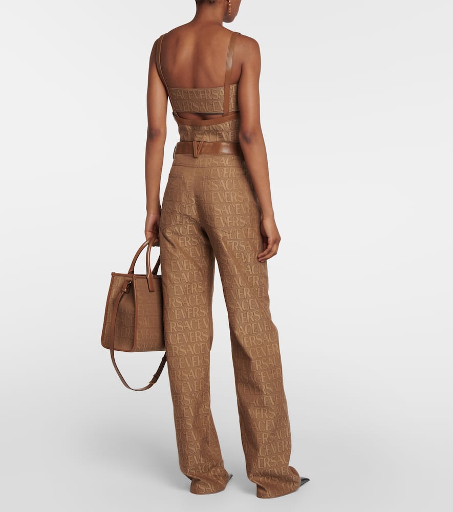 Versace Garden Monogram Patterned Crop Top With Clip Closure In Beige