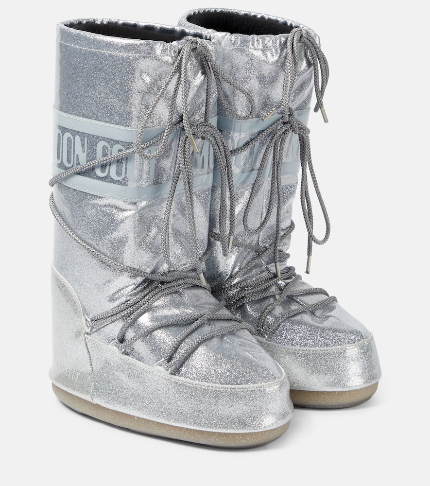 Moon Boot Icon Glitter Snow Boots In Silver