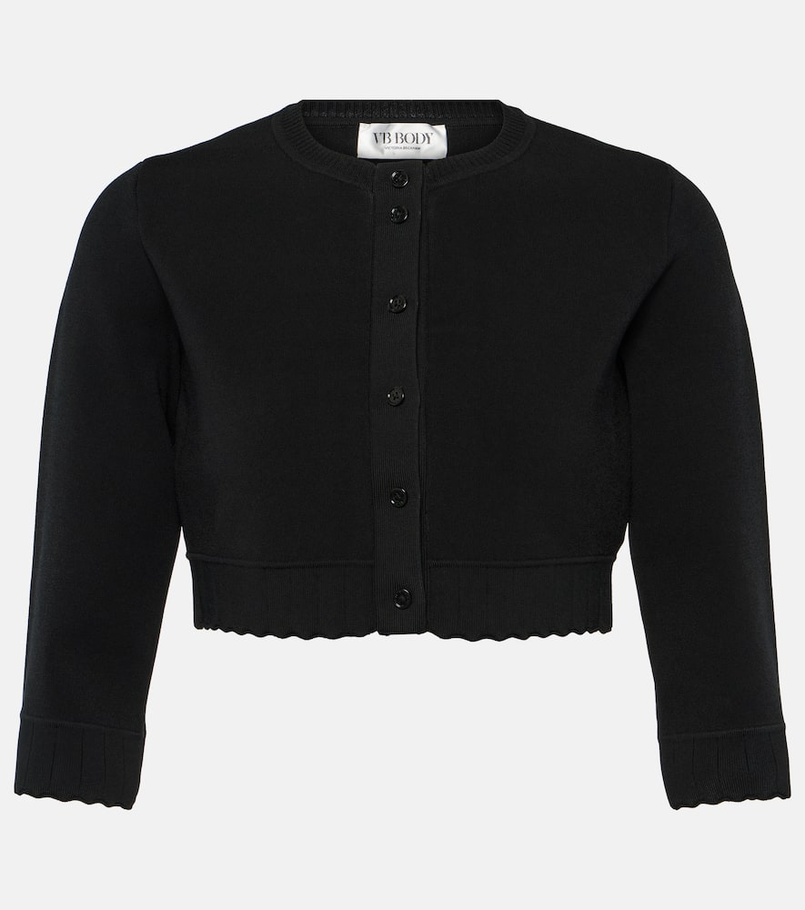 Victoria Beckham Cropped Pointelle-detail Cardigan In Black