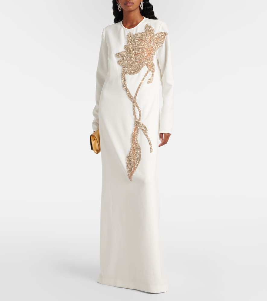 Costarellos Crystal-adorned Elea Gown In White