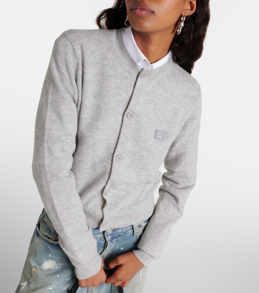 Acne Studios Face Crewneck Wool Cardigan In Grey
