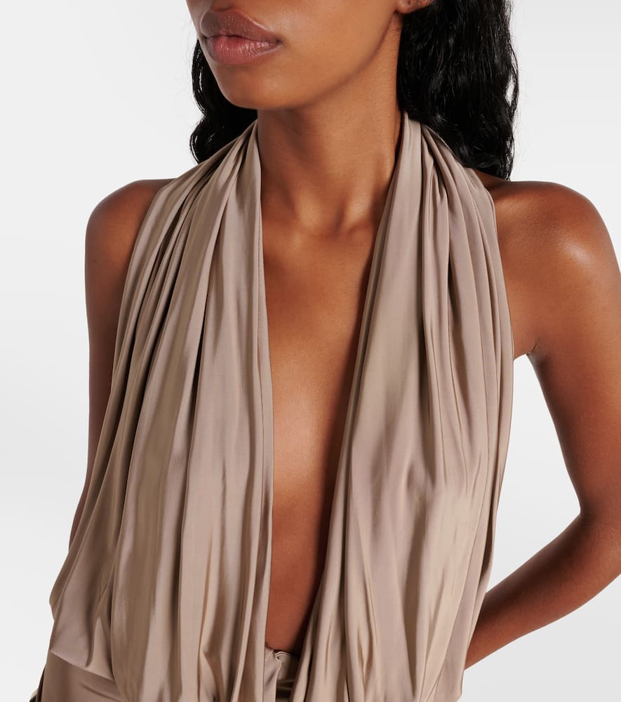 Magda Butrym Plunge-halterneck Jersey Midi Dress In Beige