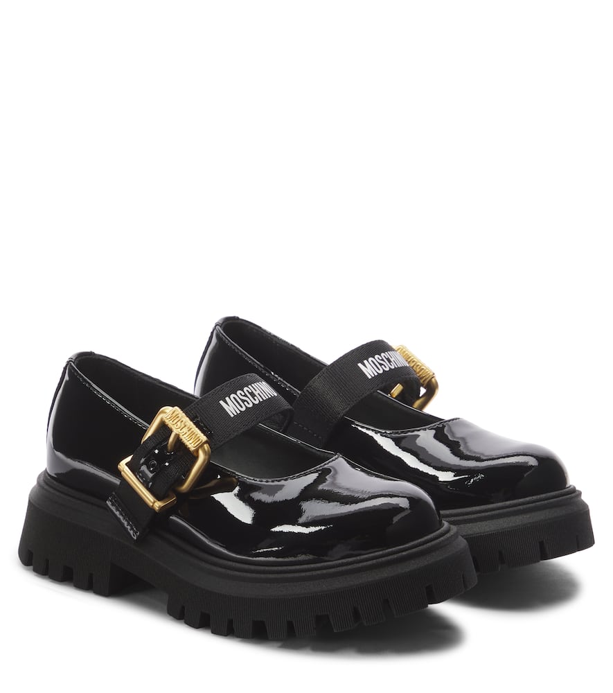 Moschino Patent Leather Mary Jane Flats In Schwarz